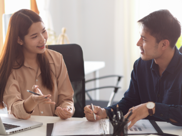 two-asian-young-businesswoman-businessman-discussing-brainstorming-project-together two-asian-young-businesswoman-businessman-discussing-brainstorming-project-together